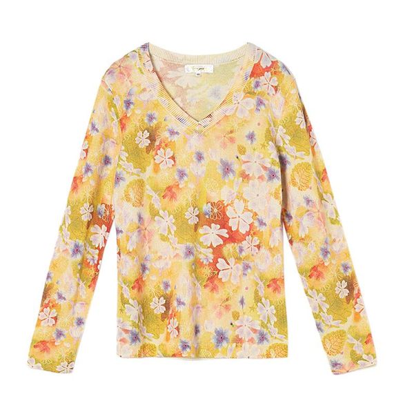 

women's sweaters 100% cashmere sweater women autumn winter knitted floral print pullover v-neck female quality, White;black