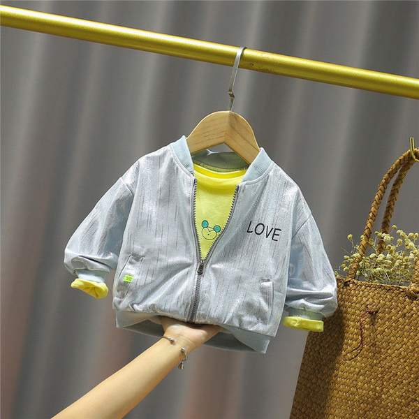 

boys and girls bright baseball coat 2021 spring and autumn baby kids jacket o-neck long sleeve childrens clothing for 0-5 years, Blue;gray
