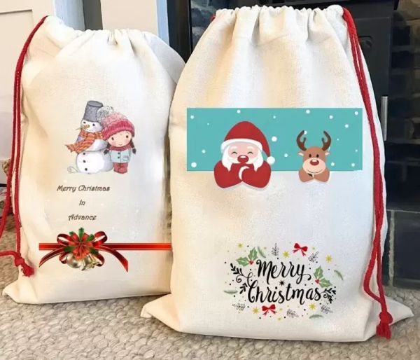 

2022 new sublimation blank santa sacks diy personalized drawstring bag christmas gift bags pocket heat transfer dhl