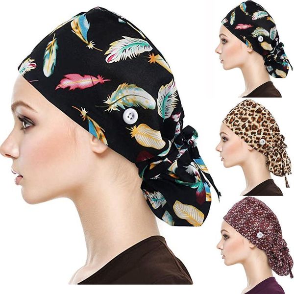 

beanies scrub cap with buttons bouffant hat sweatband for womens and mens adjustable elastic multicolor scrubs hats #p2