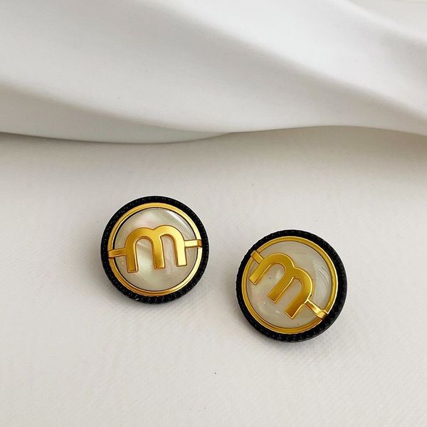 

925 silver needle round letters geometric niche design fashion wild retro earrings korean simple personality luxury earrings, Golden;silver