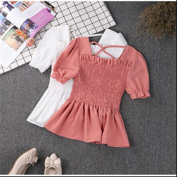 

summer ruffles tie womens shirt chiffon slim bottoming short sleeve ab1371, White