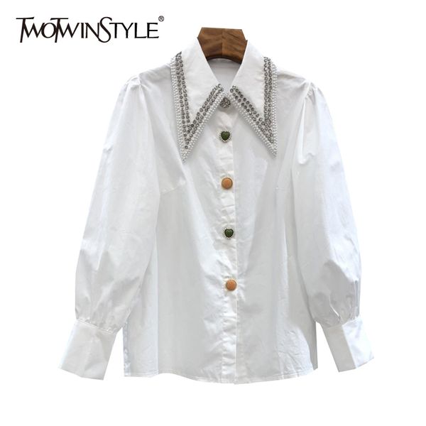 

casual patchwork diamond shirt for women lapel long sleeve white elegant shirts female fashion new clothing 210428