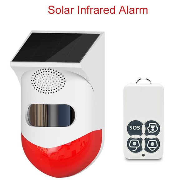 

smart home control solar powered infrared motion sensor detector siren strobe alarm system waterproof for yard outdoor security rf433