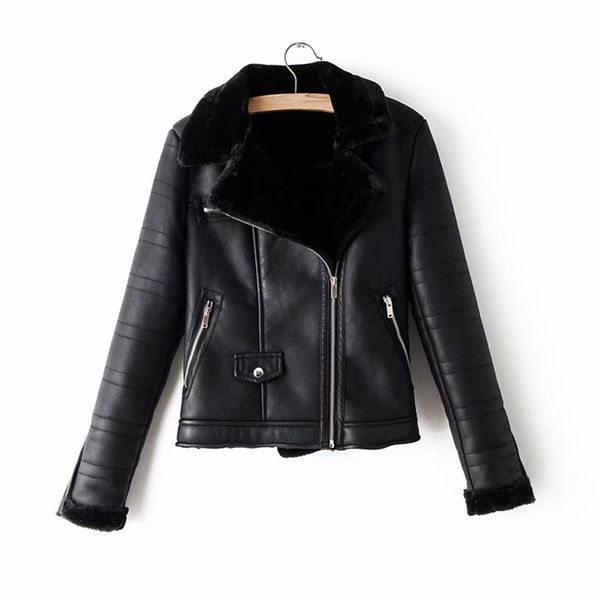 

zxqj fashion women faux lamb wool fur leather jacket winter lady black thick jackets cool female turn down collar outerwear 211215