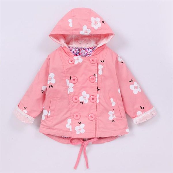 

cotton baby girls trench coat fashion kids clothes double breasted hooded jackets pretty flower pattern outerwear, Blue;gray