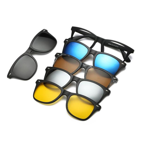 

fashion 5 lenes magnet sunglasses clip magnetic on men polarized clips multipurpose myopia glasses, White;black