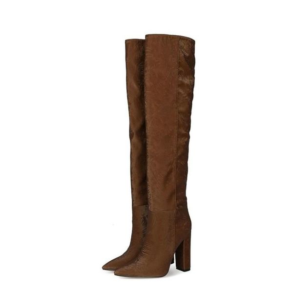 

boots over knee women's super high heels show thin pointed head large 34-47 long legs, Black