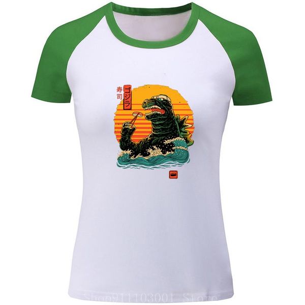 

women's t-shirt monster kaiju japanese food king of sushi t shir harajuku streetwear womens short sleeve hip hop style shirts, White