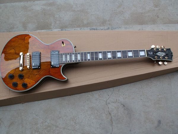 

electric guitar map is pasted in front of the black guitar after brown