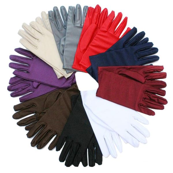 

five fingers gloves evening party formal prom stretch satin for women thin dance tight white jewelry, Blue;gray