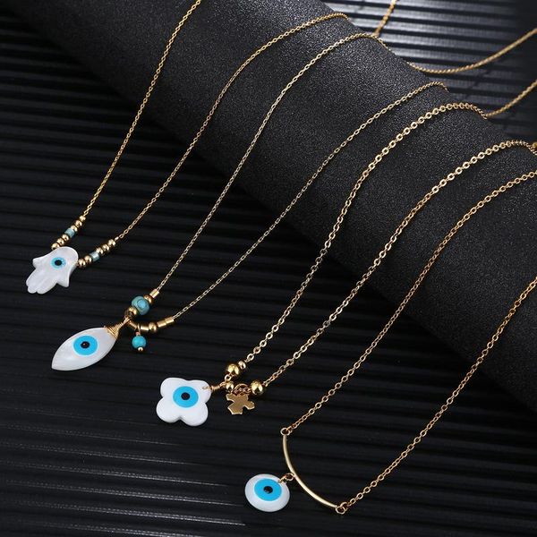 

pendant necklaces female collarbone chain turkish fashion evil eye seashell fatima hand flower horse necklace o-chain jewelry, Silver