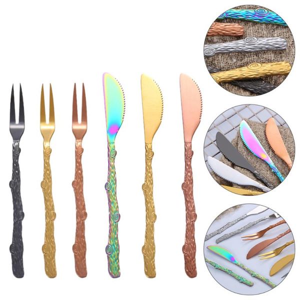 

forks 1 set 6pcs stainless steel dessert fruit knives (assorted color)