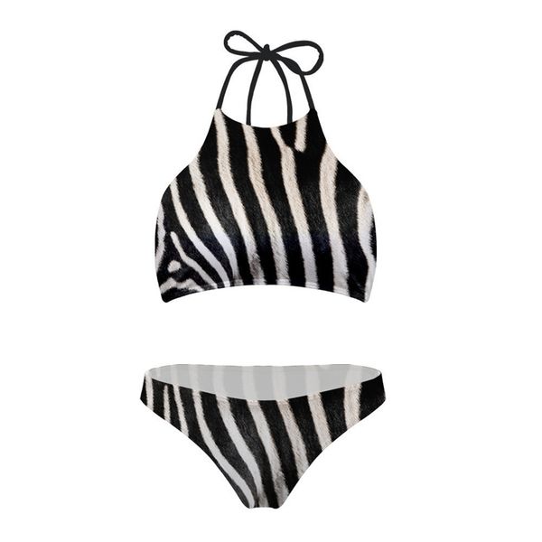 

women's two-piece swimsuit with split print bra and two-piece open back swimsuit women's swimsuit, White;black