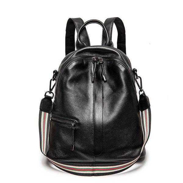 

double shoulder bag women's french age reduction model large capacity backpack 2021 travel light leather anti-theft