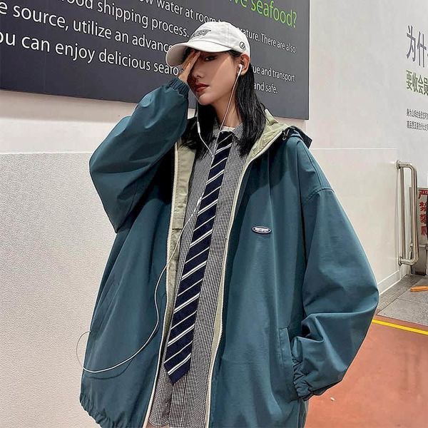 

women's jackets men's and women's hooded baseball jacket, loose coat, large pocket, harajuku style, double-sided, retro, hip-, Black;brown
