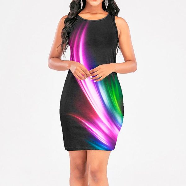 

casual dresses women beach dress 2021 spring vintage gradient print summer slim 0-neck sleeveless midi female elegant, Black;gray