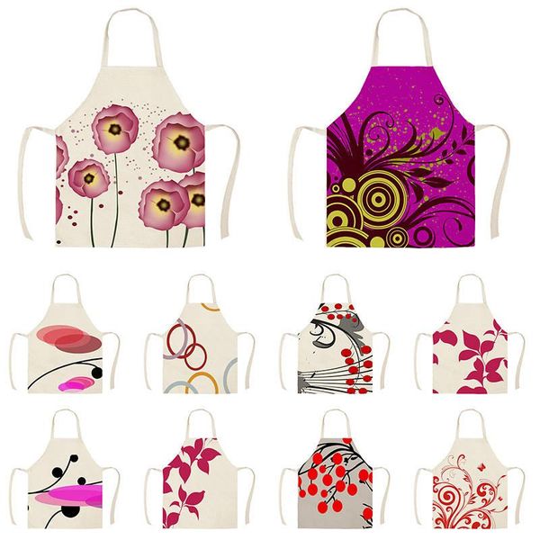 

1pcs flower geometric pattern kitchen apron for women linen bibs household cleaning pinafore home cooking aprons tool