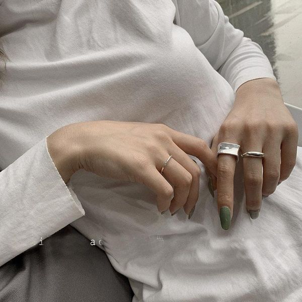 

wedding rings 2021 fashion south korea east gate block based wide ring sterling silver custom simple personality cold wind ins tide, Slivery;golden