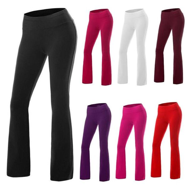 

fashion women small bell-bottomed pants polyester high waist ladies wide-leg trouser stretch black trousers yoga outfit