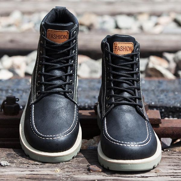 

boots brand springtime style 2021 high help men's youth trend work shoes war wolf casual, Black