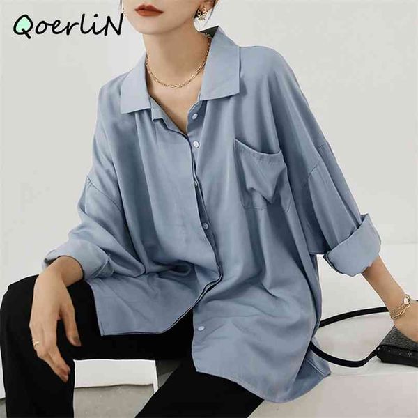 

fit 5xl women's shirts autumn work wear covered button long sleeve elegant loose oversize plus size blouse 210601, White