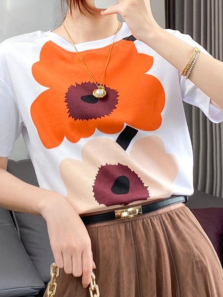 

women's t-shirt gorgeous life like summer flowers ~ guo bao sunflower round neck short sleeve cotton loose female210416, White