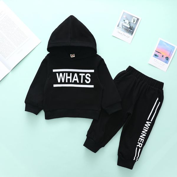 

boys' autumn suit trendy letter printed hooded sweater children two piece, White