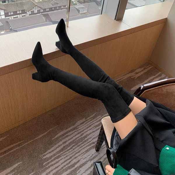 

boots autumn and winter the women's fashion pointed zipper fine heel high over knee plus size, Black