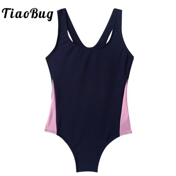 

tiaobug kids girls one-piece swimwear summer sleeveless color block cutouts racer back swimsuit children bathing suit beachwear two-piece su