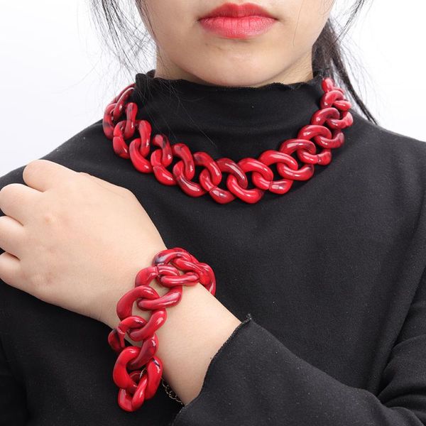 

earrings & necklace 2021 2 piece set acrylic bracelet fashion resin clasp link statement women jewelry wholesale, Silver