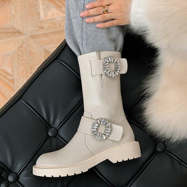 

boots sianie tianie genuine natural leather woman's ankle chunky heels motorcycle women with crystal shoes, Black