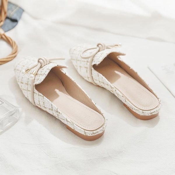 

slippers shoes woman 2021 female cover toe loafers luxury slides flat soft designer basic rome fashion hoof heels rubber fab, Black