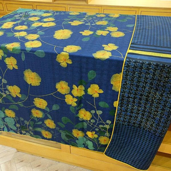 

scarves 50% cashmere silk scarf women fashion double-sided different design flower houndstooth shawl stole hijab 135*135cm, Blue;gray