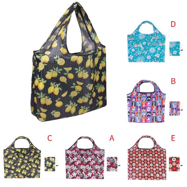 

storage bags floral printing shopping bag folding grocery for women travel pouch handbag tote