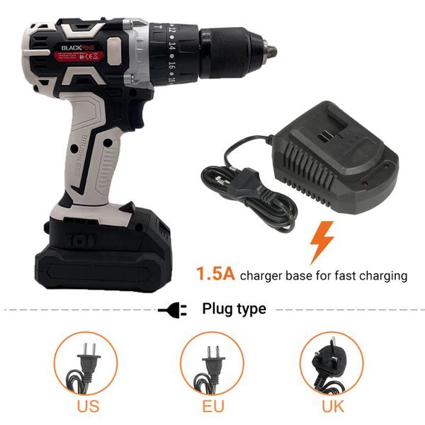 

professiona electric drills cordless drill driver handheld 18v brushless variable speed power tool led light torque with battery