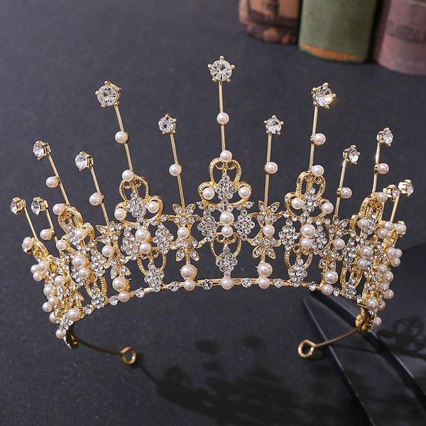 

hair clips & barrettes gold/silver color crystal pearls wedding tiaras and crowns for bride noiva luxury headbands women girls ornaments, Golden;silver