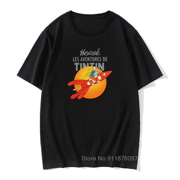 

men's t-shirts men tee shirts tintin the adventures of vintage cotton tees tshirt retro leisure clothes, White;black