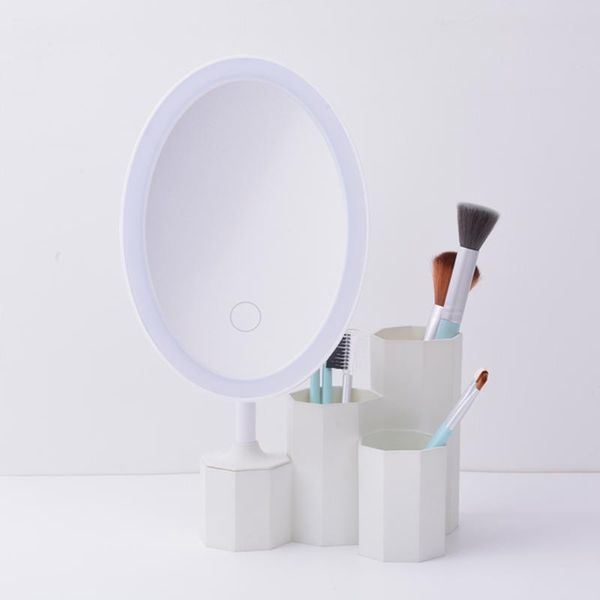 

compact mirrors led cosmetic mirror with storage base organizer 180Â° rotation brightness adjustable beauty makeup tabletop