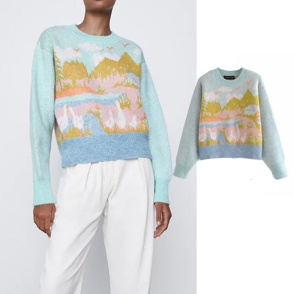 

women's sweaters women autumn jacquard print o-neck knitted sweater winter knitted sweaters long sleeve casual loose knit pullover, White;black