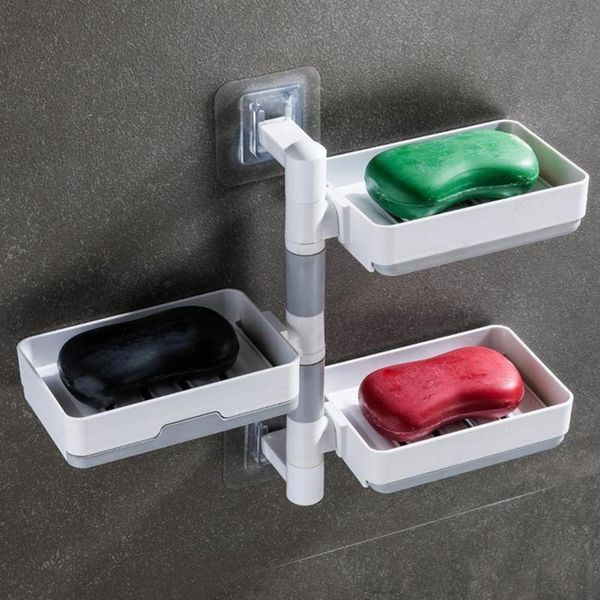 

soap dishes wall mount rotatable holder punch rotation 2-tier dish storage rack shelf kitchen accessory