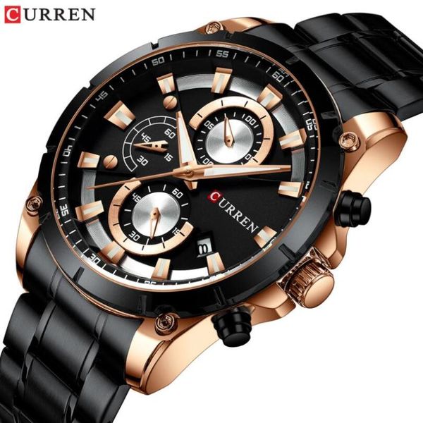 

wristwatches curren men watches sporty stainless steel band chronograph quartz wristwatch with auto date relogio masculino, Slivery;brown