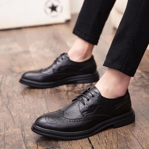 

dress shoes loafers men leather apatos de hombre men's genuine fashion casual brogue comfortable tide a4, Black