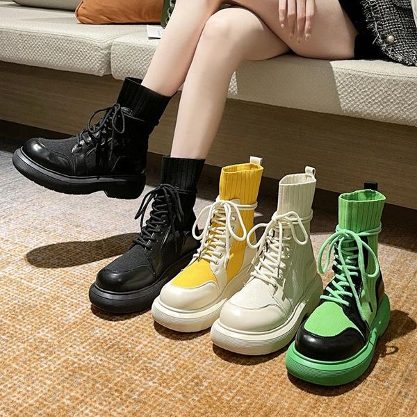 

boots shoes lolita flat heel luxury designer round toe boots-women lace up autumn fashion ladies riding rubber 2021 med rock mot, Black