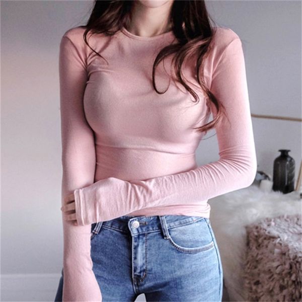 

plus size t shirt women o neck summer auumn casual female tee ladies solid coon pink shir slim 210423, White