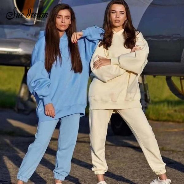 

women's tracksuits 2021 winter casual hoodie + beamed trousers set loose sports 2 two-piece runway outdoor picnic clothing, Gray