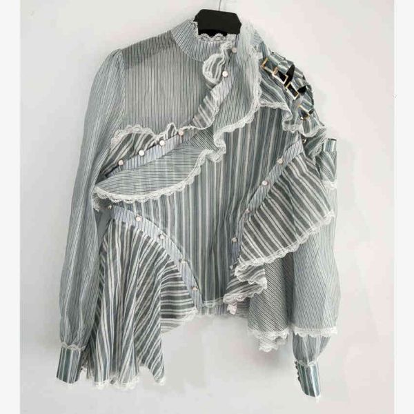 

skirt asymmetric striped fashion shirt 2021 runway designer female manga, Black