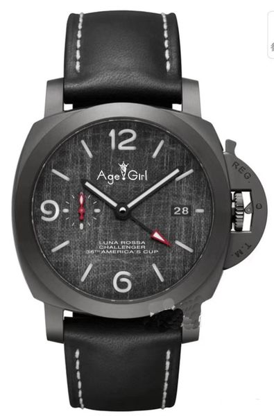 

men automatic mechanical sapphire stainless steel luminous full black case gmt watch leather 1950 3 days wristwatches, Slivery;brown