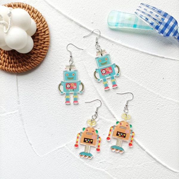 

dangle & chandelier ziccowong cartoon funny robot exaggerated drop earring for women girl acrylic relif creative childlike long gift, Silver