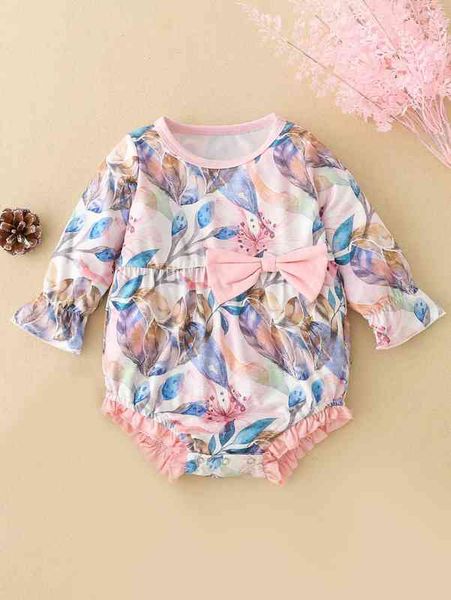 

baby floral print flounce sleeve bow front frilled bodysuit she, Blue